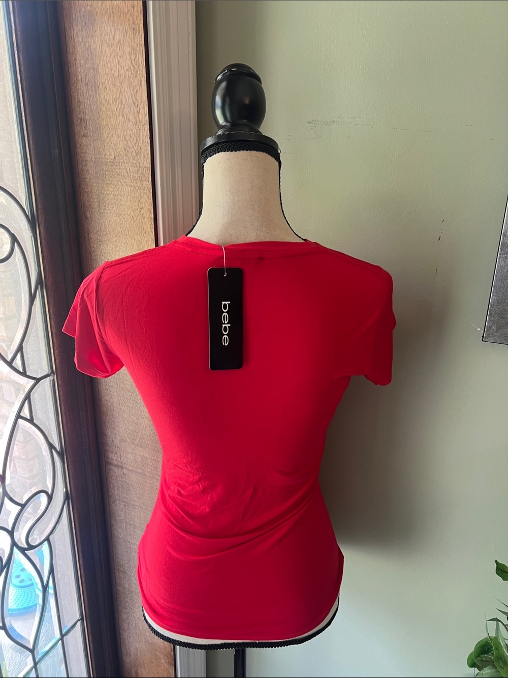 bebe Red Rhinestone Logo Short Sleeve Tee - Picture 5 of 8